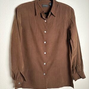 Liz Claiborne Brown Silk Button-Down Shirt